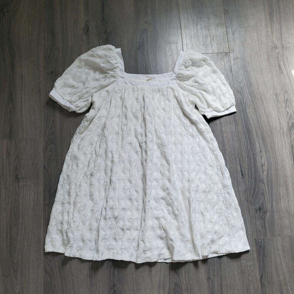 Maeve Anthropologie Dress White Medium Mini Bridal Square Neck Eyelet Puff Sleev